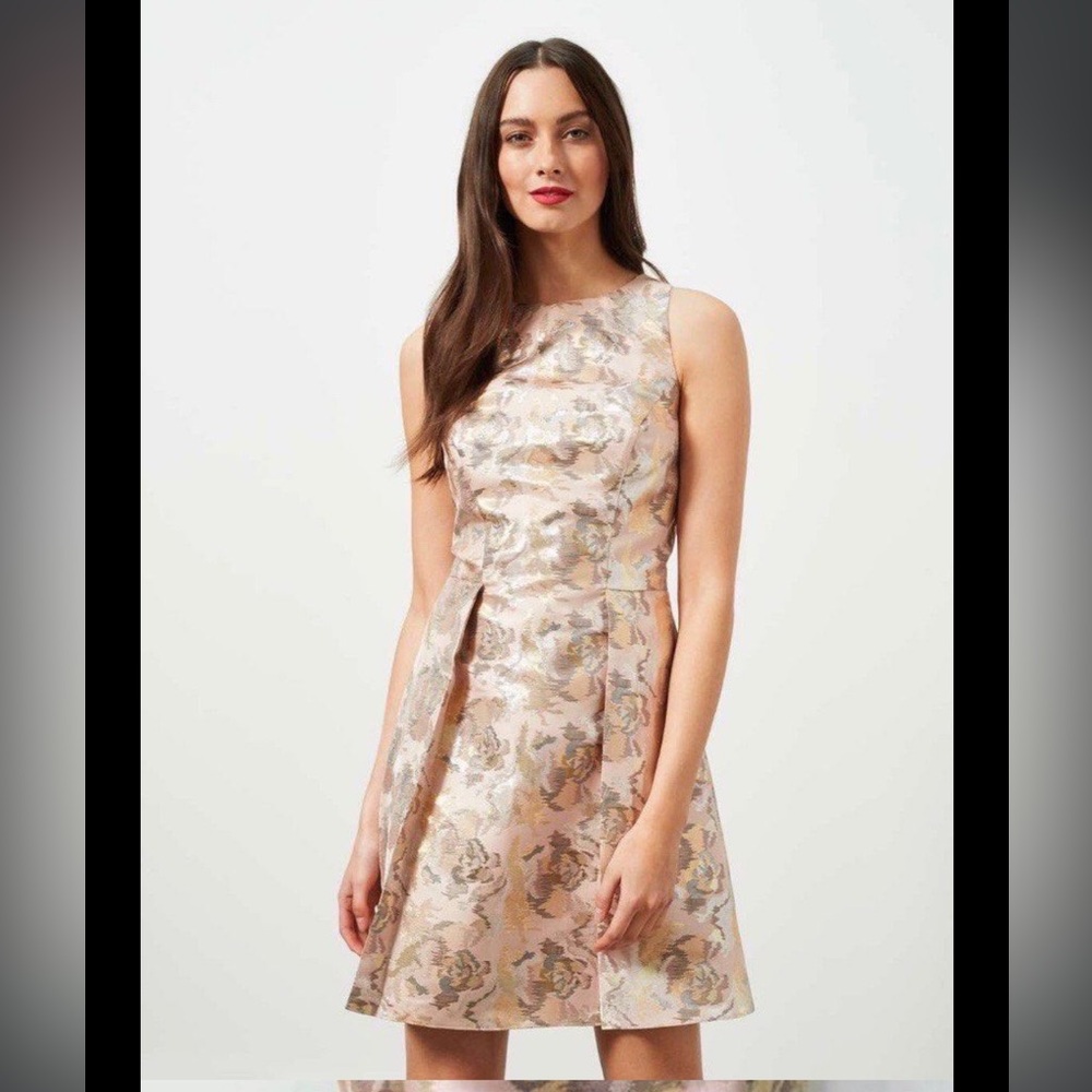 Miss Selfridge Jacquard Pink and Gold Floral Mini Dress